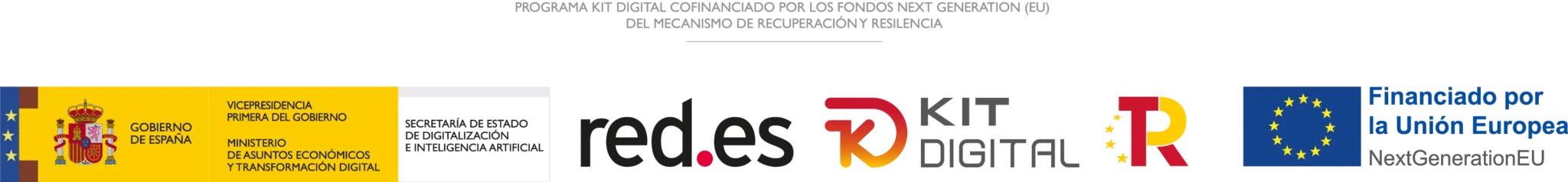 Logos institucionales Kit Digital: Gobierno de España, Red.es, Kit Digital, Financiado por la Unión Europea NextGenerationEU